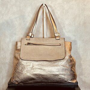 Varriale Tote Hand Bag Crossbody Rose Gold Metallic Leather Suede Scratches